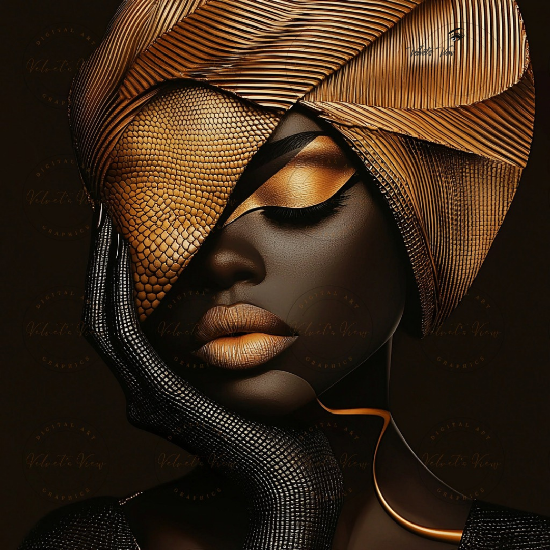 Black Girl Art - Velvets View - Golden Essence: A Celebration of Beauty and Power - #5631477