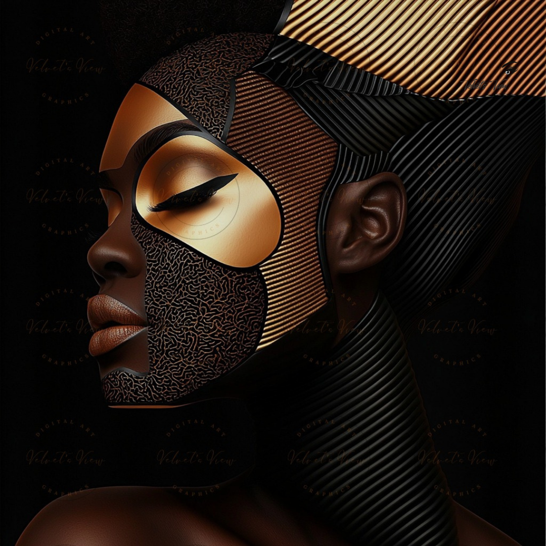 Black Girl Art - Velvets View - Golden Essence: A Celebration of Beauty and Power - #5631478