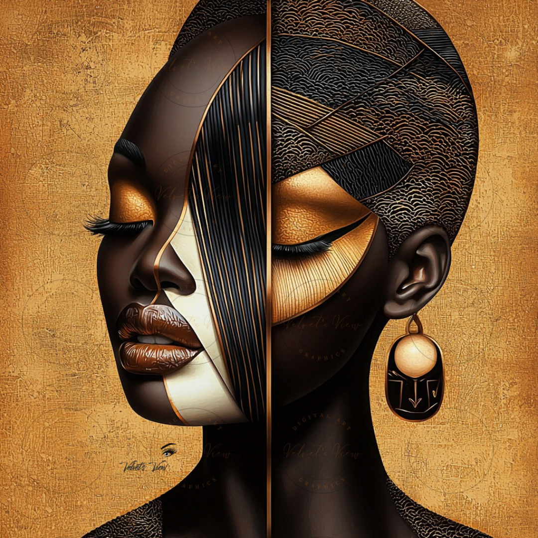 Black Girl Art - Velvets View - Golden Essence: A Celebration of Beauty and Power - #5631473
