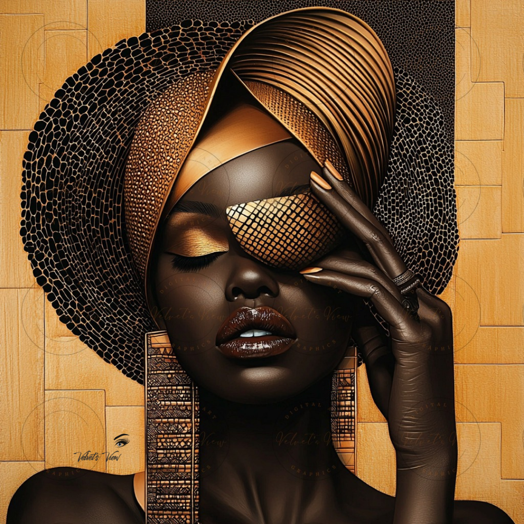 Black Girl Art - Velvets View - Golden Essence: A Celebration of Beauty and Power - #5631476