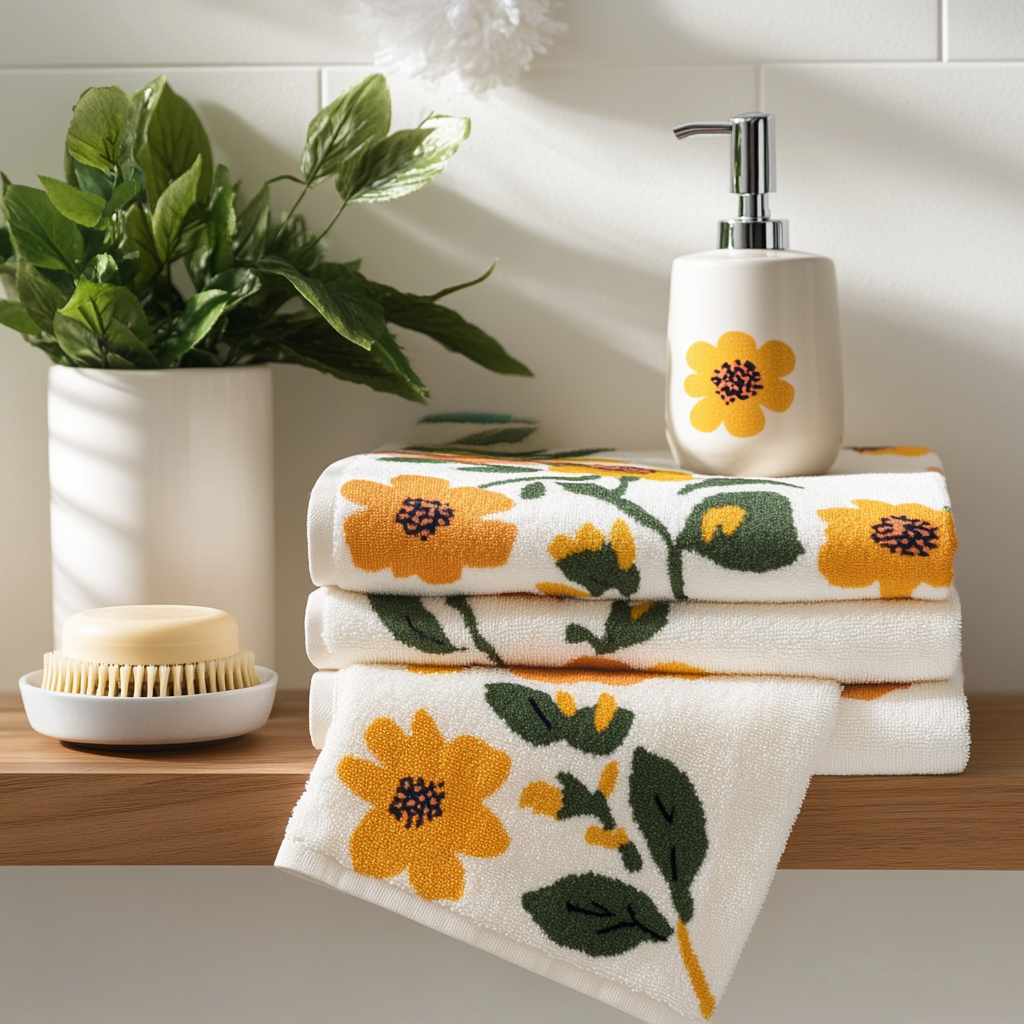 Retro Floral Bathroom Decor Set | Boho Abstract Shower Curtain, Towels & Wall Art | Mid Century Modern Bath Mat | Earth Tone Bathroom Collection - Square Towel 13“x13”