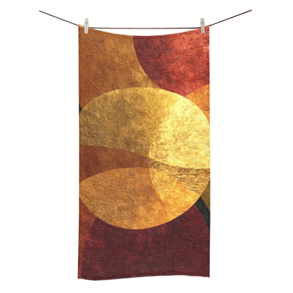 Modern Geometric Bathroom Set | Gold & Red Abstract Shower Curtain | Bold Afro-Inspired Bath Decor - Shower Curtain 72"x84" - J231459