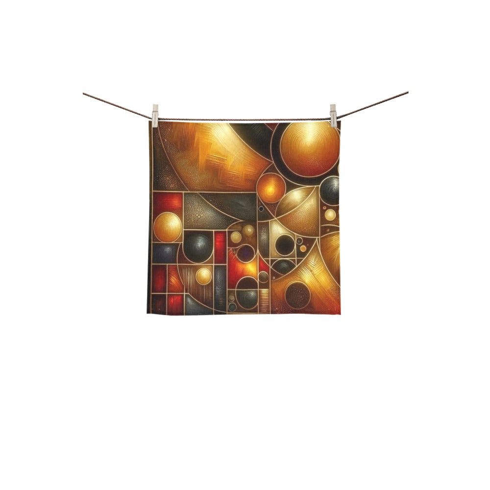 Modern Geometric Bathroom Set | Gold & Red Abstract Shower Curtain | Bold Afro-Inspired Bath Décor - Square Towel 13“x13” – L539987