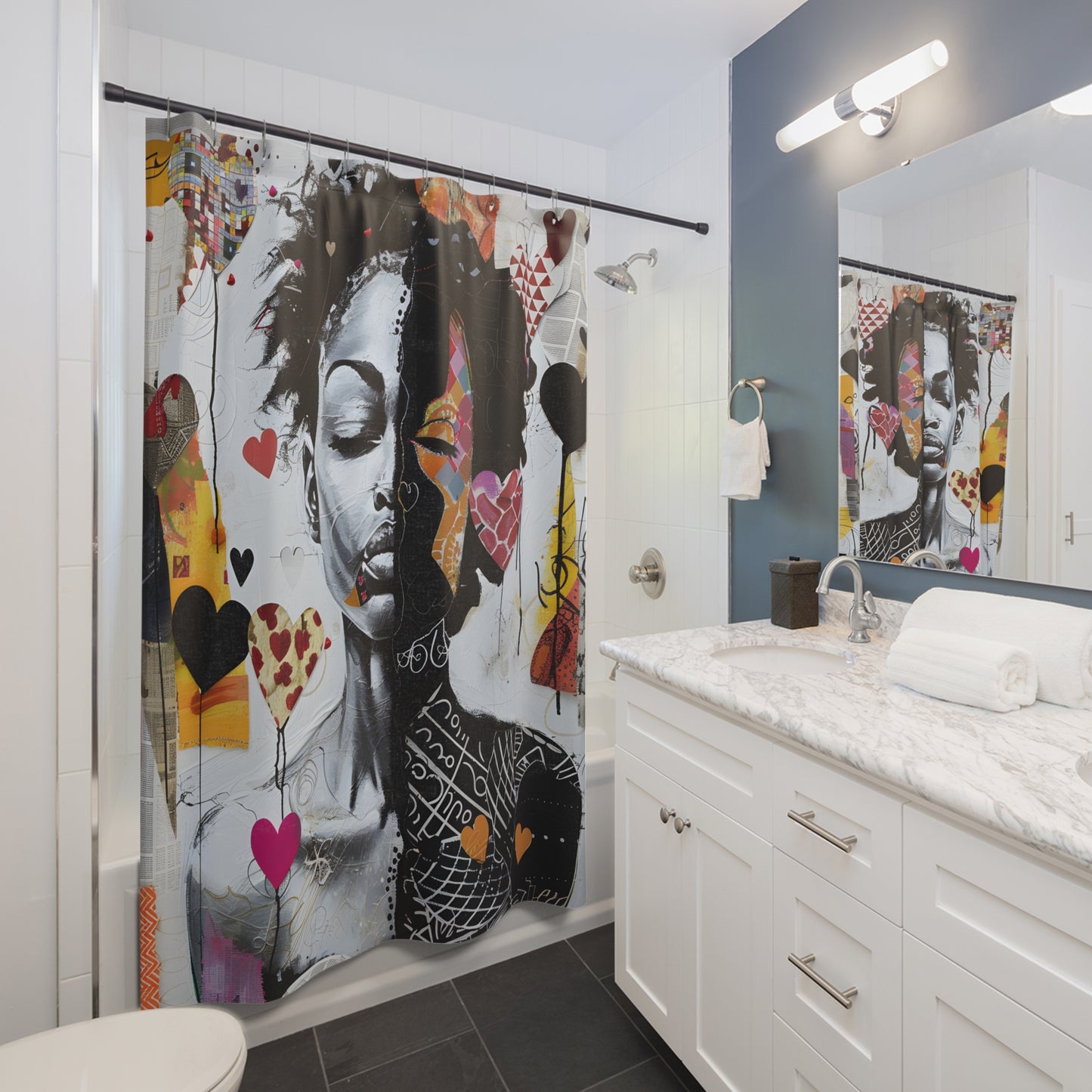 Shower Curtain - Black Girl Art - Velvet's View - Heartfelt Reflections Collection -- #2021
