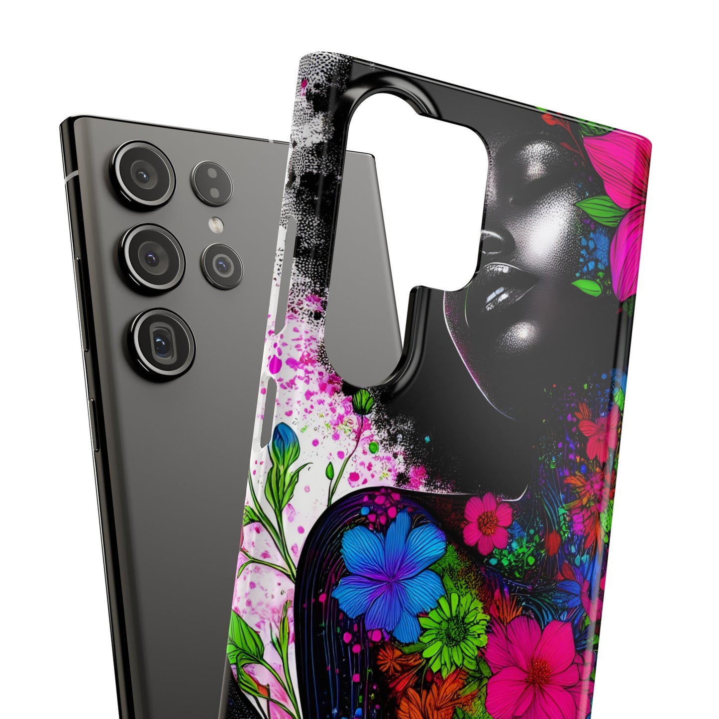 Slim Phone Cases - Black Girl Art - Velvet's View - Floral Fusion - The Essence of Nature and Beauty