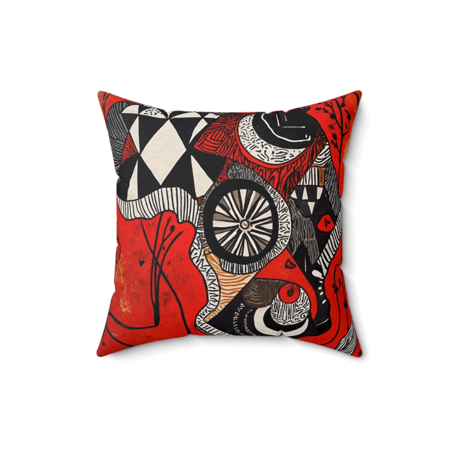 Spun Polyester Square Pillow - Black Girl Art - Velvet's View - Tribal Harmony - Red and Black Tribal Patterns –