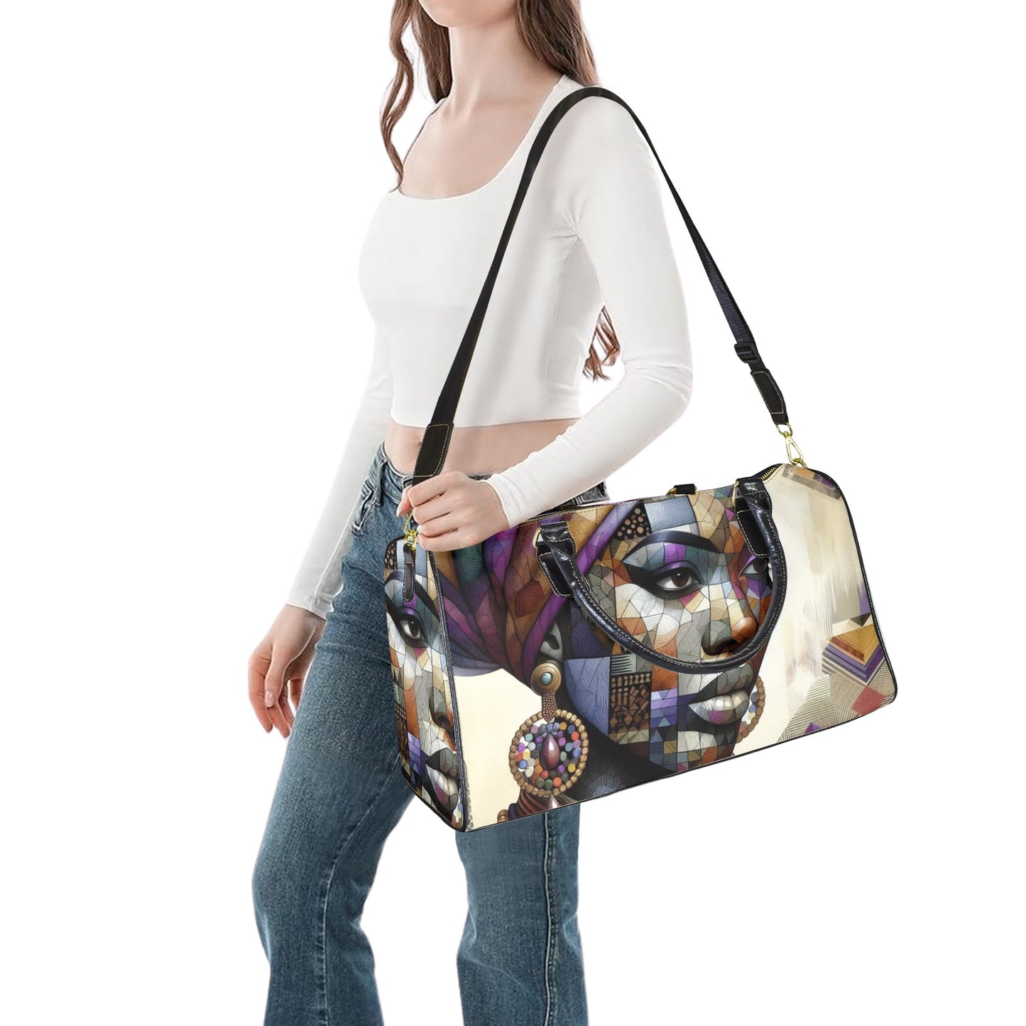 Mosaic Majesty: A Fusion of Tradition and Modernity - #2024 Large Capacity Travel Bag-Small (Black Short Patch) (1737)