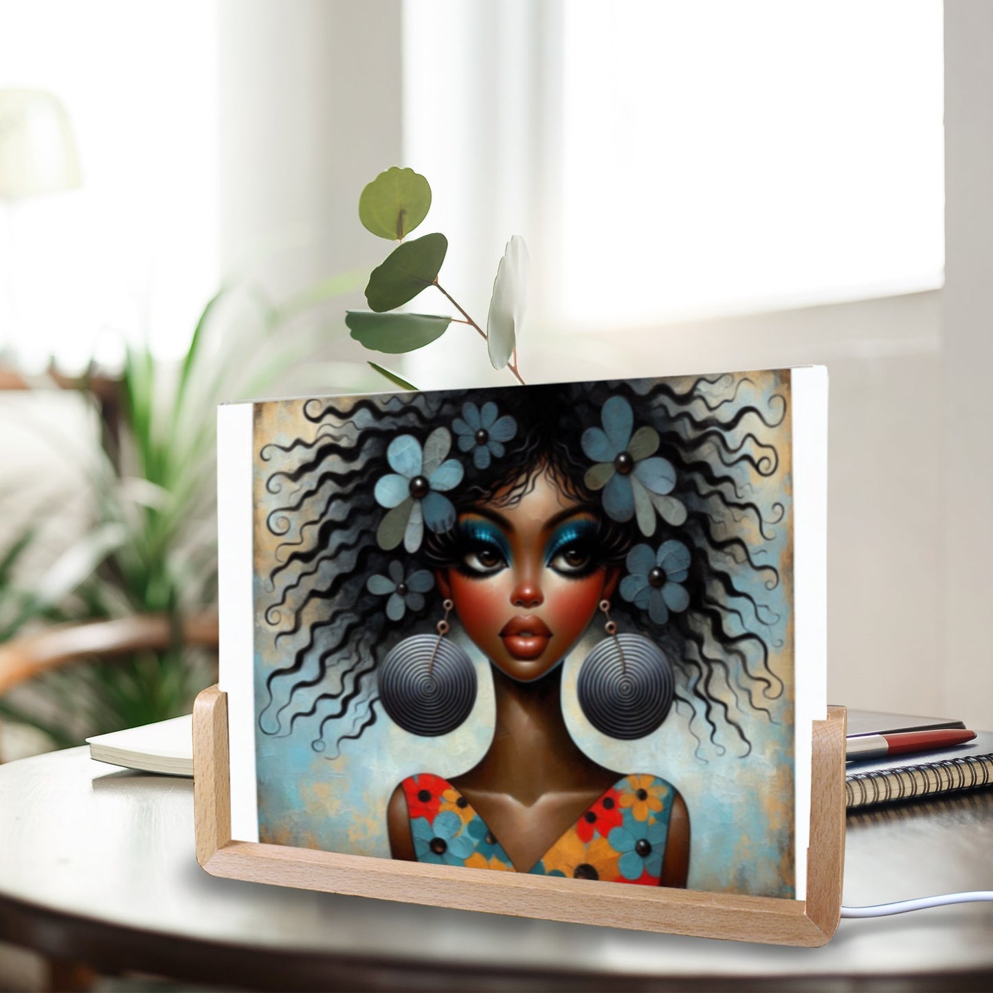 Bold & Beautiful: Afrocentric Digital Art Collection - Acrylic Photo Night Light 8"x6"(U-Shaped Beech Base) - #2017