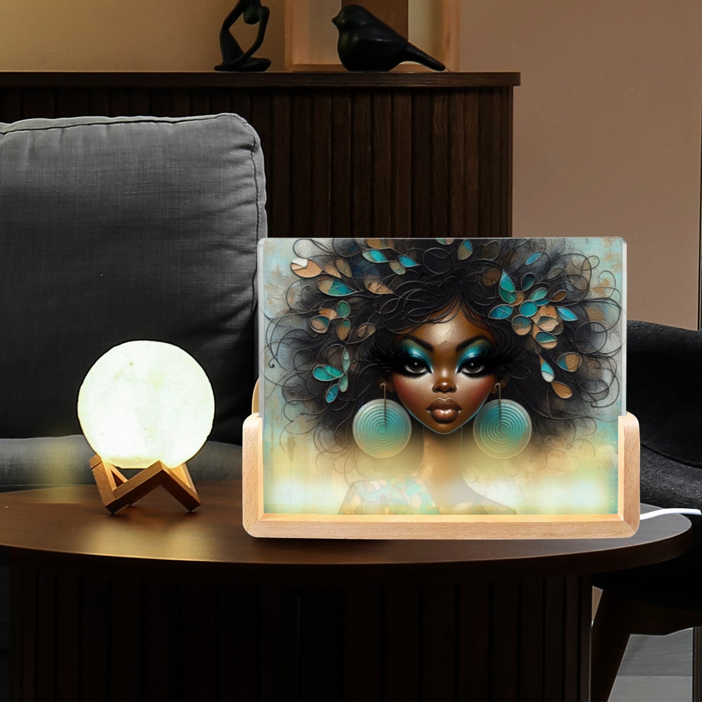 Bold & Beautiful: Afrocentric Digital Art Collection - Acrylic Photo Night Light 8"x6"(U-Shaped Beech Base) - #2019
