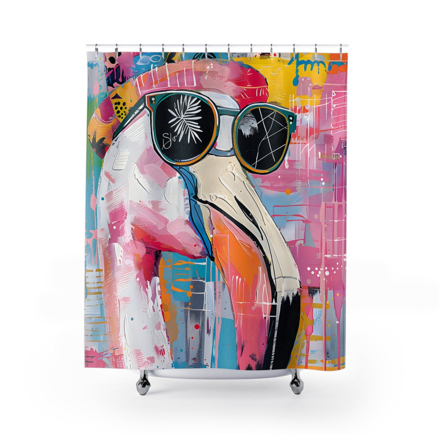 Shower Curtains - Black Girl Art - Velvet's View - Funky Flamingos Collection 612