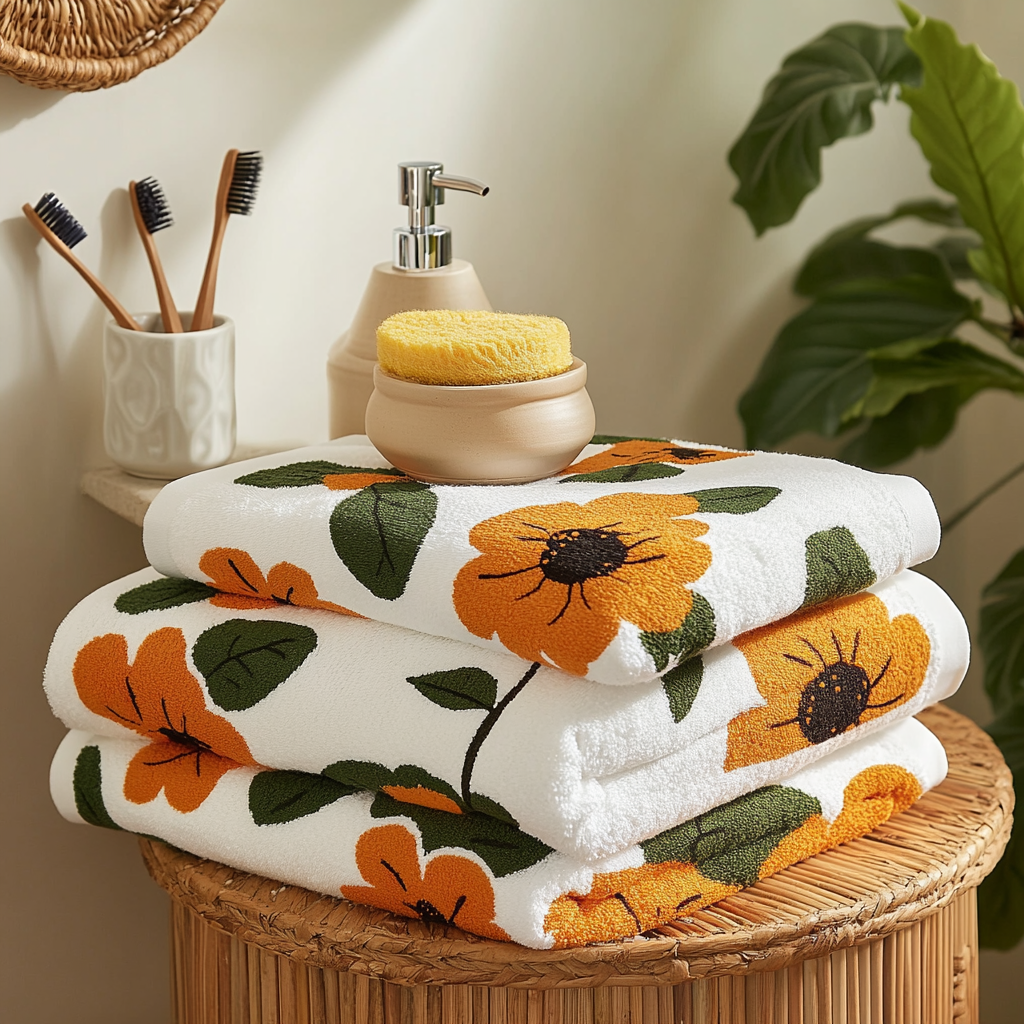 Retro Floral Bathroom Decor Set | Boho Abstract Shower Curtain, Towels & Wall Art | Mid Century Modern Bath Mat | Earth Tone Bathroom Collection - Shower Curtain 72"x84"