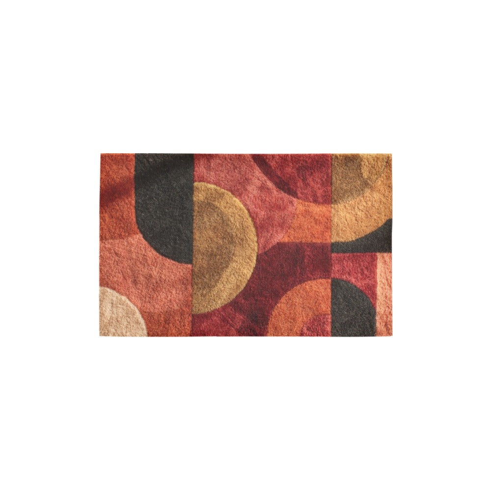 Modern Geometric Bathroom Set | Gold & Red Abstract Shower Curtain | Bold Afro-Inspired Bath Décor – Bath Rug 20''x 32'' – K239520