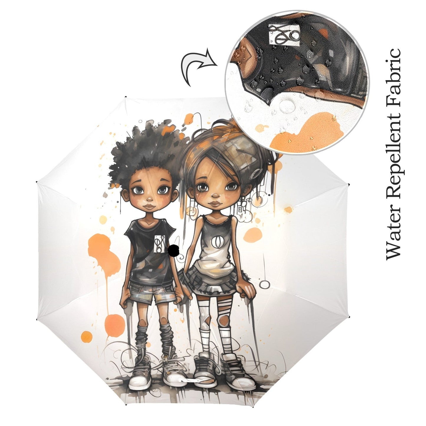 Semi-Automatic Foldable Umbrella - Black Girl Art - Velvet's View - Whimsical Kool Kids Collection - (Model U12)