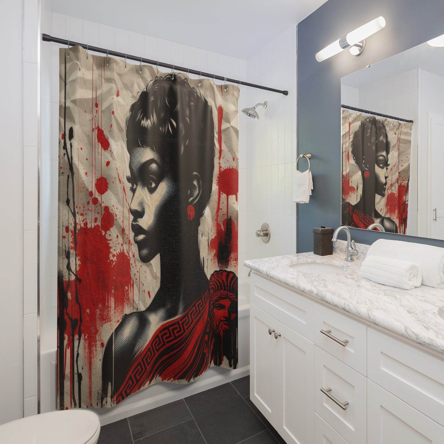 Bold Expressions: A Red and Black Journey Shower Curtain - #2012
