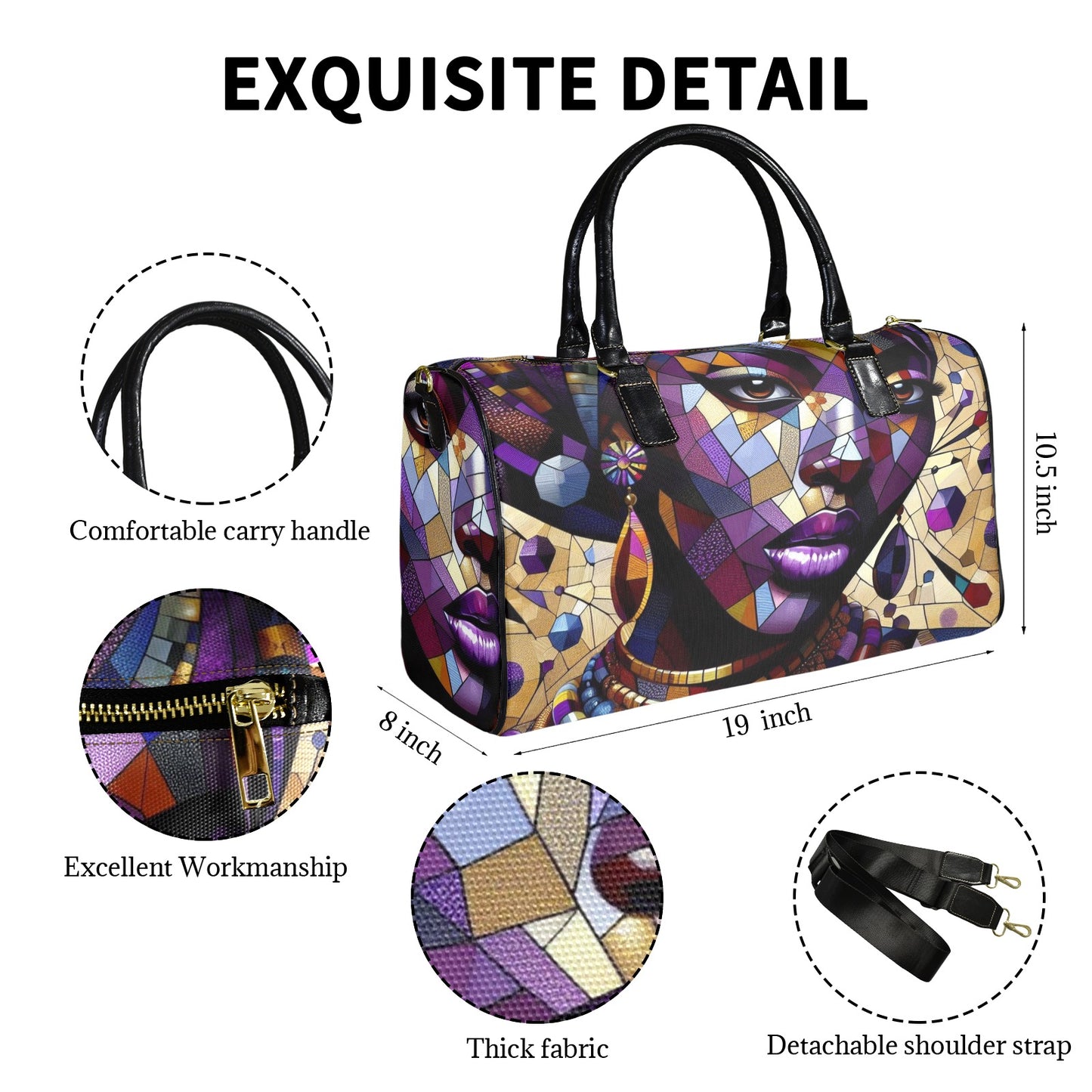 Mosaic Majesty: A Fusion of Tradition and Modernity - #2022 Large Capacity Travel Bag-Small (Black Short Patch) (1737)