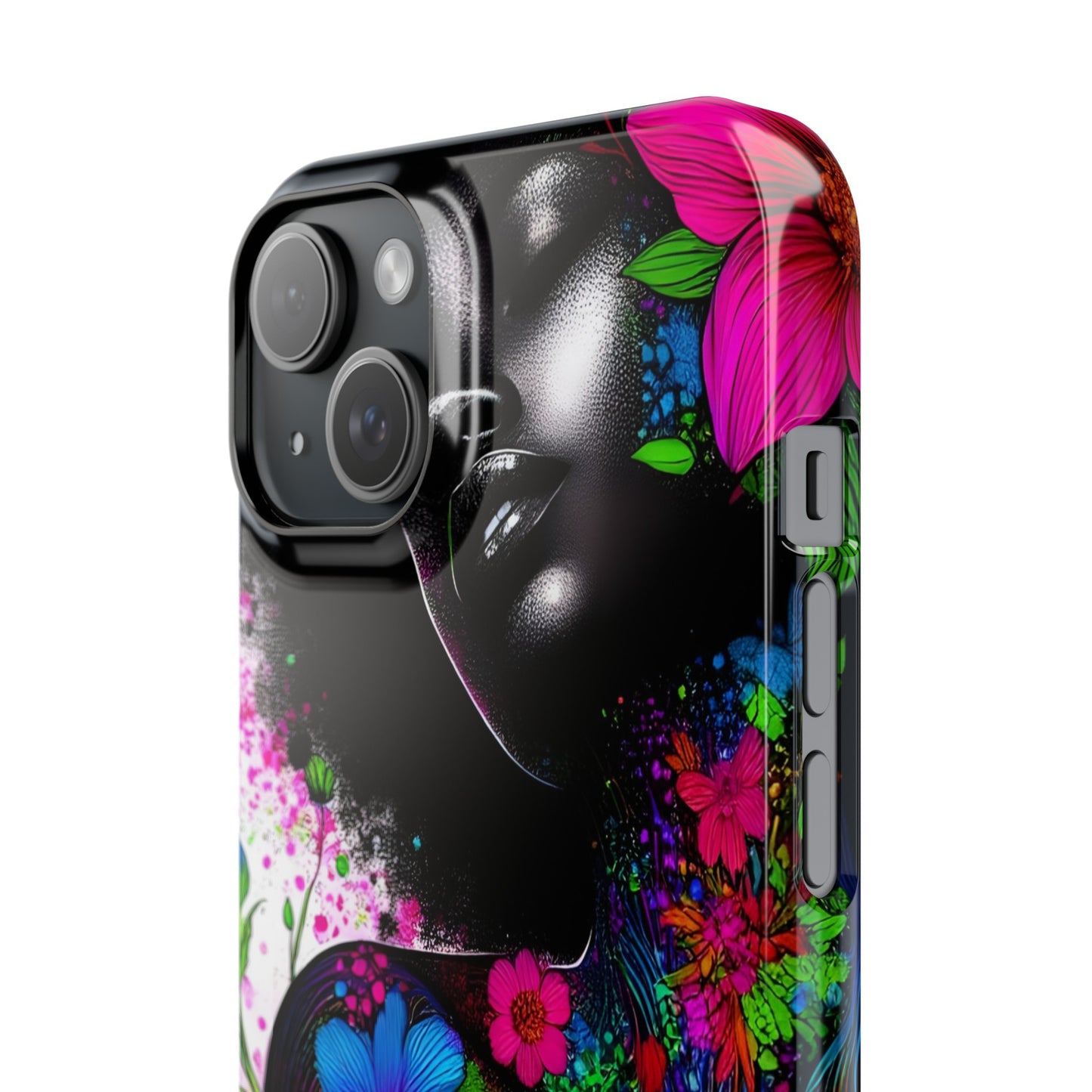 Slim Phone Cases - Black Girl Art - Velvet's View - Floral Fusion - The Essence of Nature and Beauty
