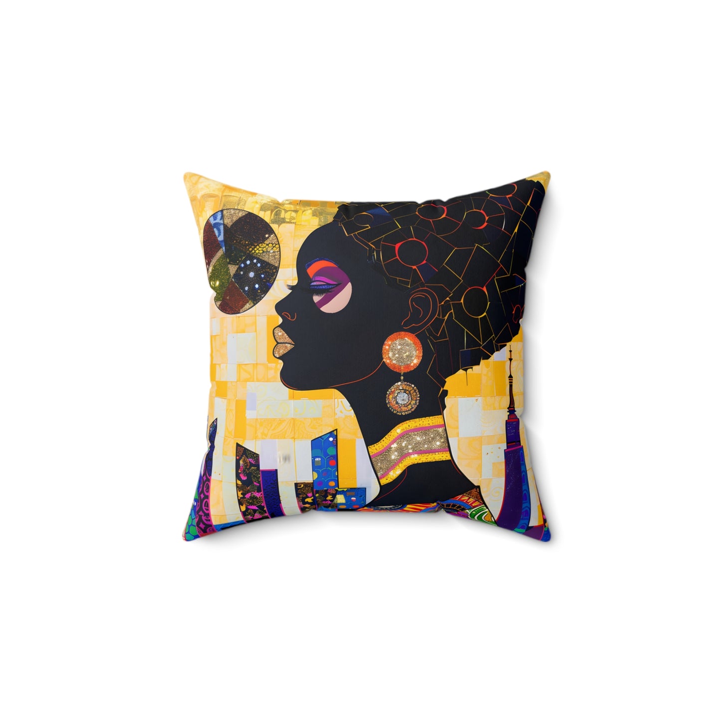Spun Polyester Square Pillow - Black Girl Art - Velvet's View - Vibrant Visions - The Bohemian Collection