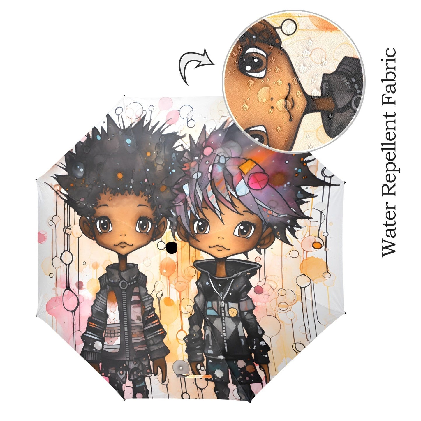 Semi-Automatic Foldable Umbrella - Black Girl Art - Velvet's View - Whimsical Kool Kids Collection - (Model U12)