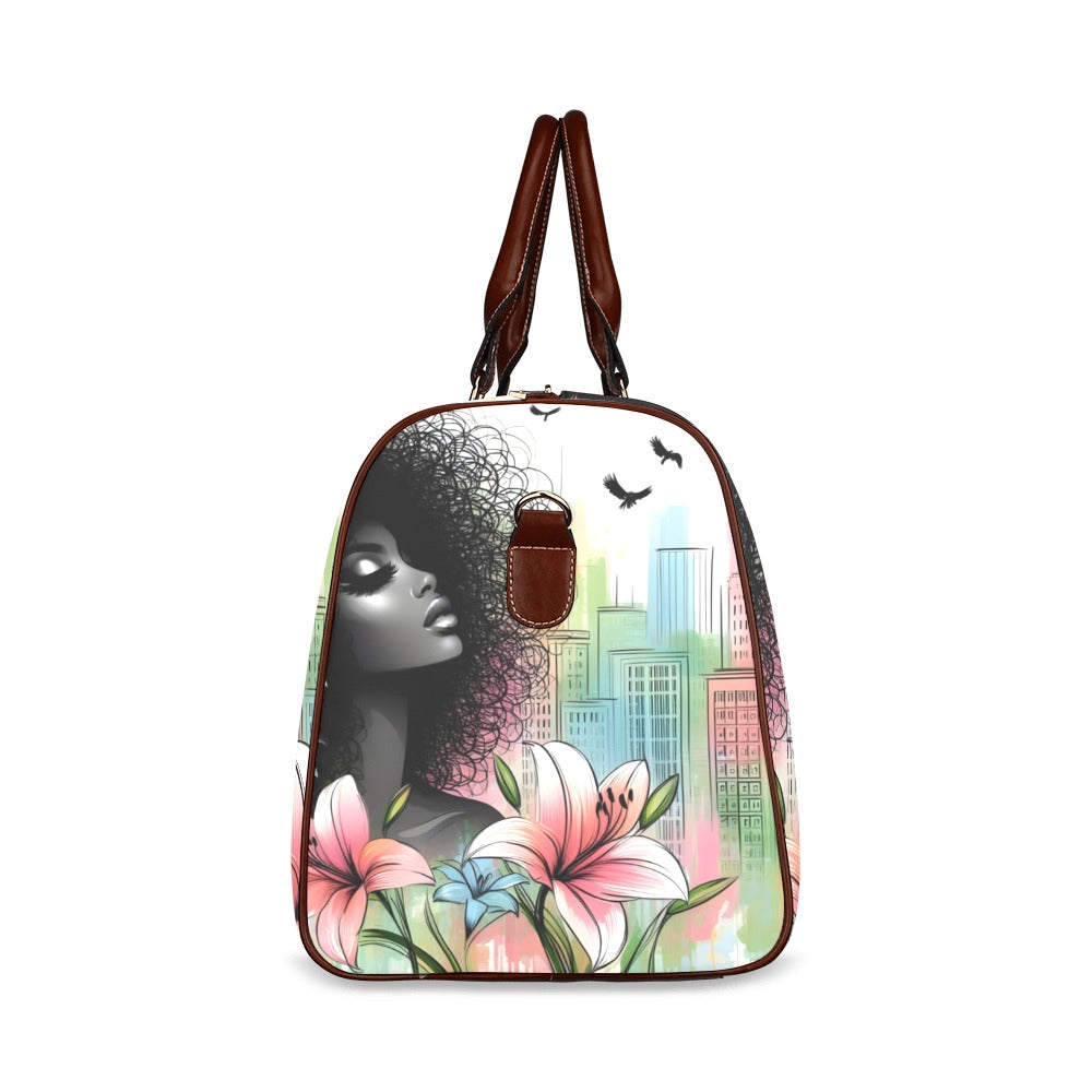 Waterproof Travel Bag/Large - Velvet's View - Urban Blossoms - Vibrant Cityscapes and Floral Dreams Collection - (Model 1639)