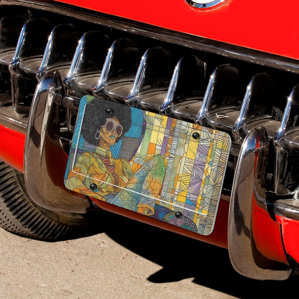 License Plate (4 Round Holes) License Plate - Velvet's View - Colorful Rhythms - The Afrocentric Expression Collection
