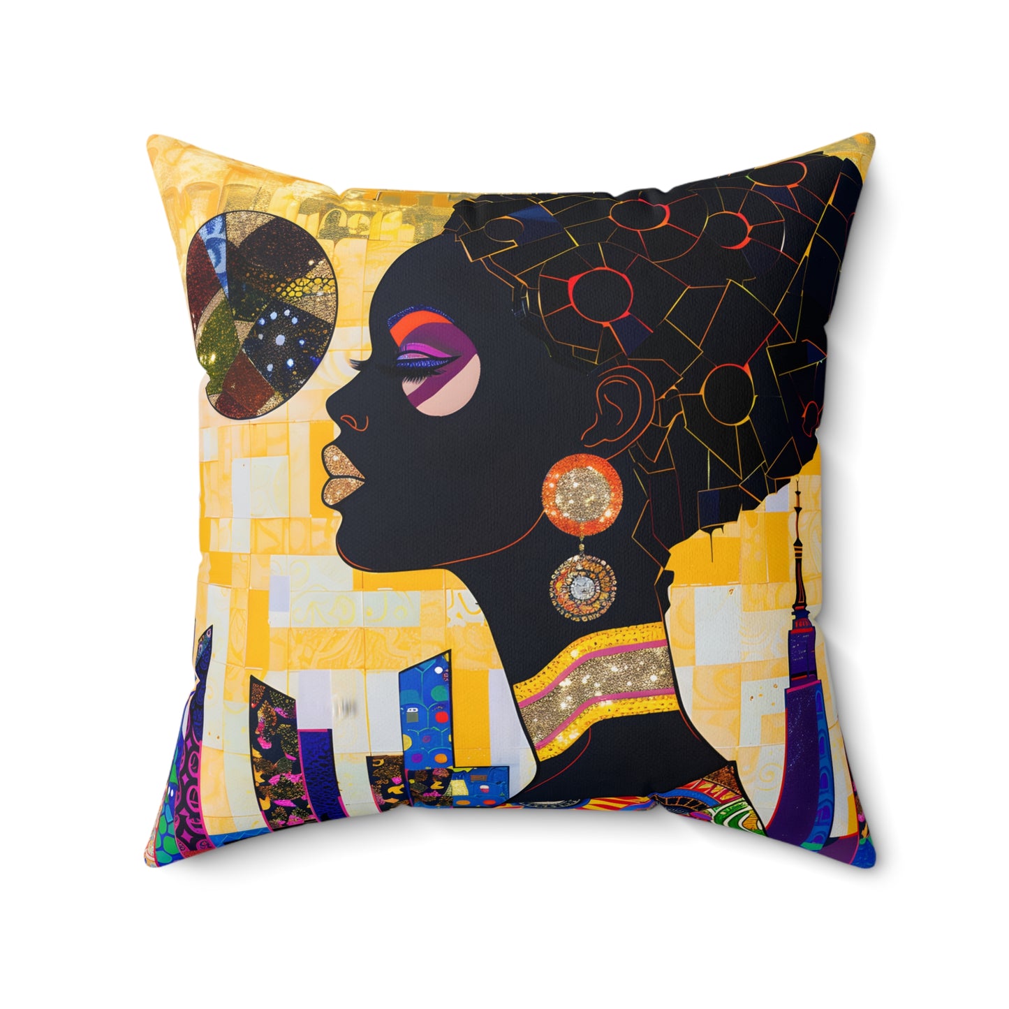 Spun Polyester Square Pillow - Black Girl Art - Velvet's View - Vibrant Visions - The Bohemian Collection