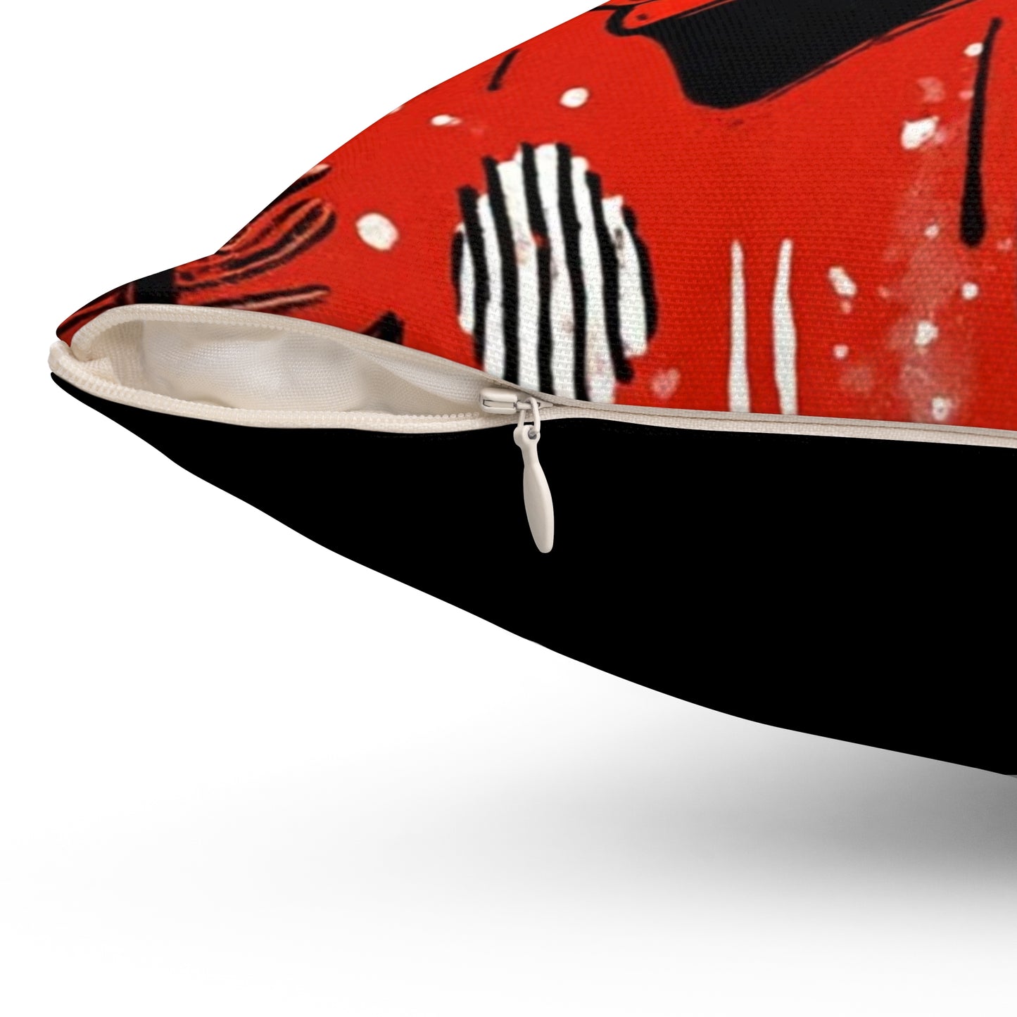 Spun Polyester Square Pillow - Black Girl Art - Velvet's View - Tribal Harmony - Red and Black Tribal Patterns –