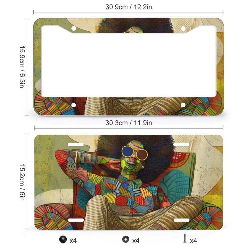 License Plate (4 Round Holes) License Plate - Velvet's View - Colorful Rhythms - The Afrocentric Expression Collection