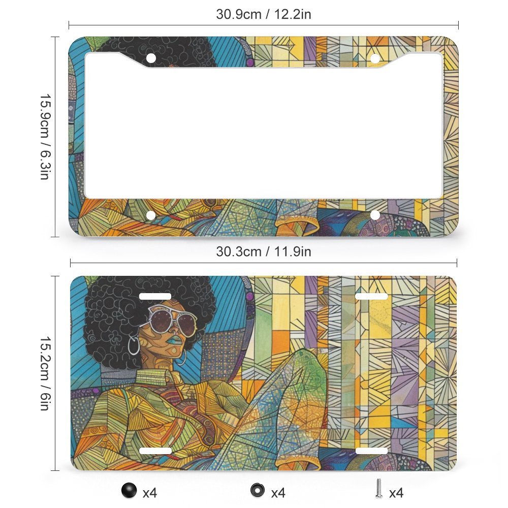 License Plate (4 Round Holes) License Plate - Velvet's View - Colorful Rhythms - The Afrocentric Expression Collection