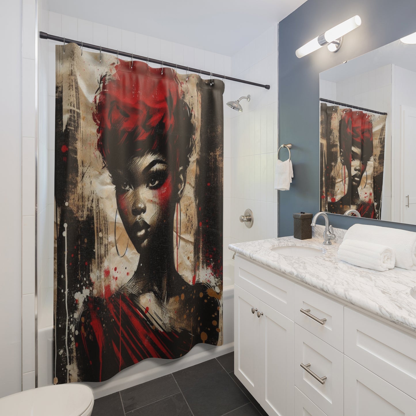 Bold Expressions: A Red and Black Journey Shower Curtain - #2015