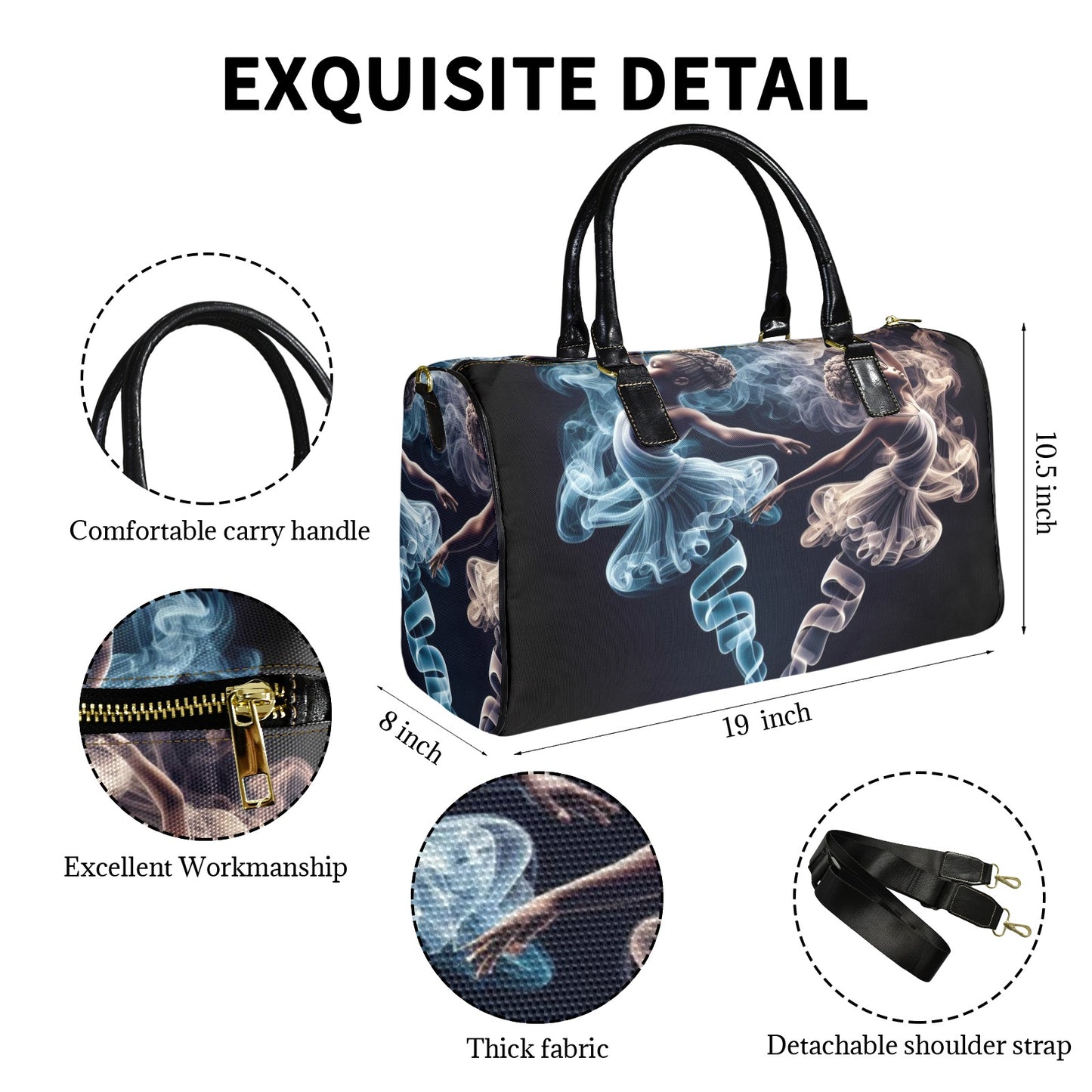 Ethereal Elegance: Dance of the Smoke Ballerinas Collection - Large Capacity Travel Bag-Small - #2011 (Black Short Patch) (1737) - #2011