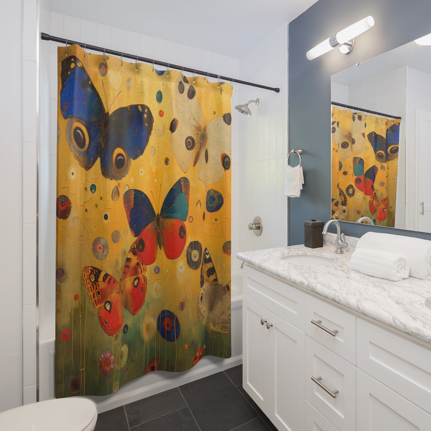 Shower Curtains - Black Girl Art - Velvet's View - Butterfly Dreams Collection 2013