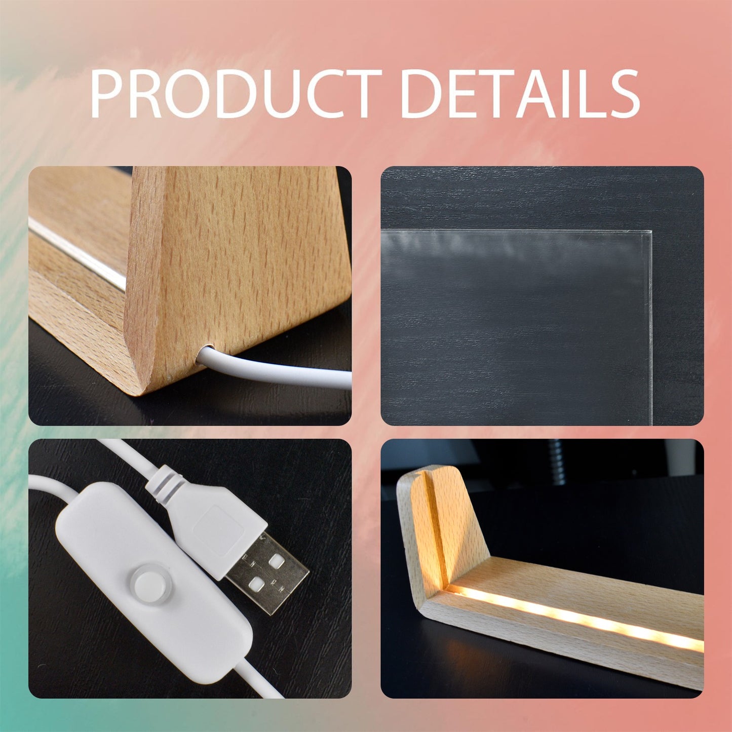 Acrylic Photo Night Light - Black Girl Art - Velvet's View - Urban Elegance - Illuminated in Color Collection - 8"x6"(U-Shaped Beech Base)