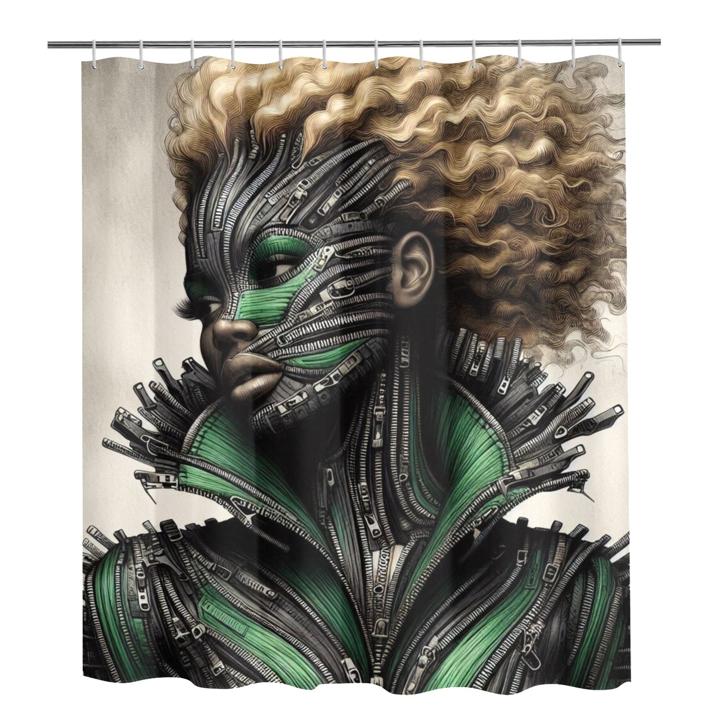 Shower Curtain - Velvet's View - Mechanical Muse - The Fusion of Fashion and Futurism - 72"x84" 1608