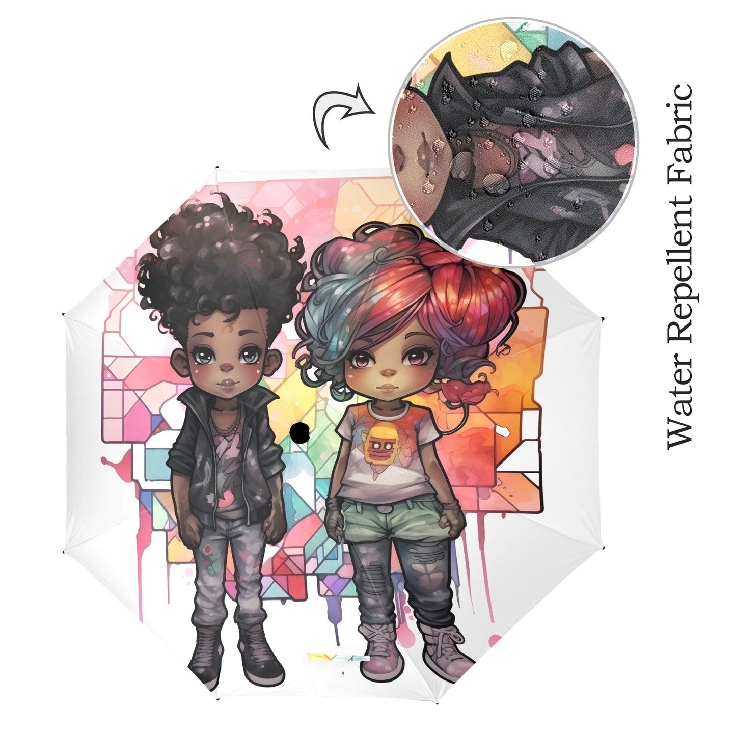 Semi-Automatic Foldable Umbrella - Black Girl Art - Velvet's View - Whimsical Kool Kids Collection - (Model U12)