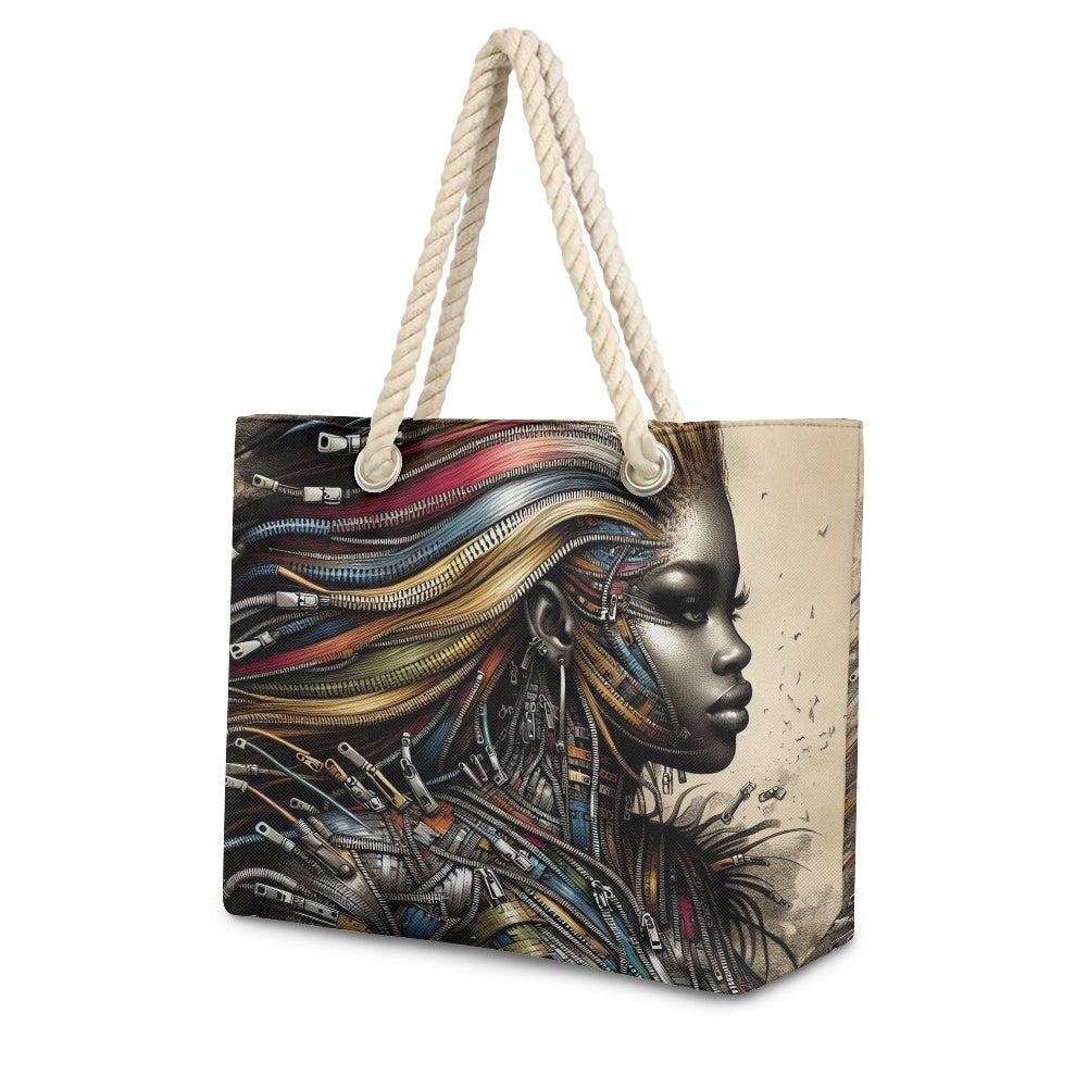 Hemp Rope Tote Bag - Velvet's View - Mechanical Muse - The Fusion of Fashion and Futurism