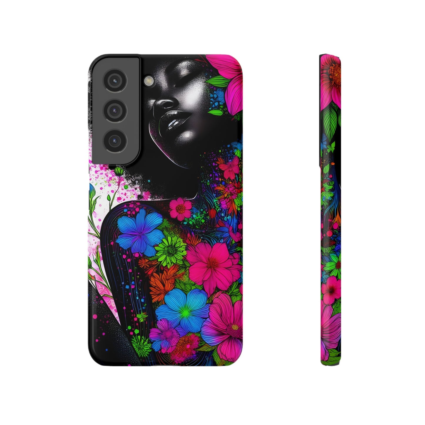 Slim Phone Cases - Black Girl Art - Velvet's View - Floral Fusion - The Essence of Nature and Beauty