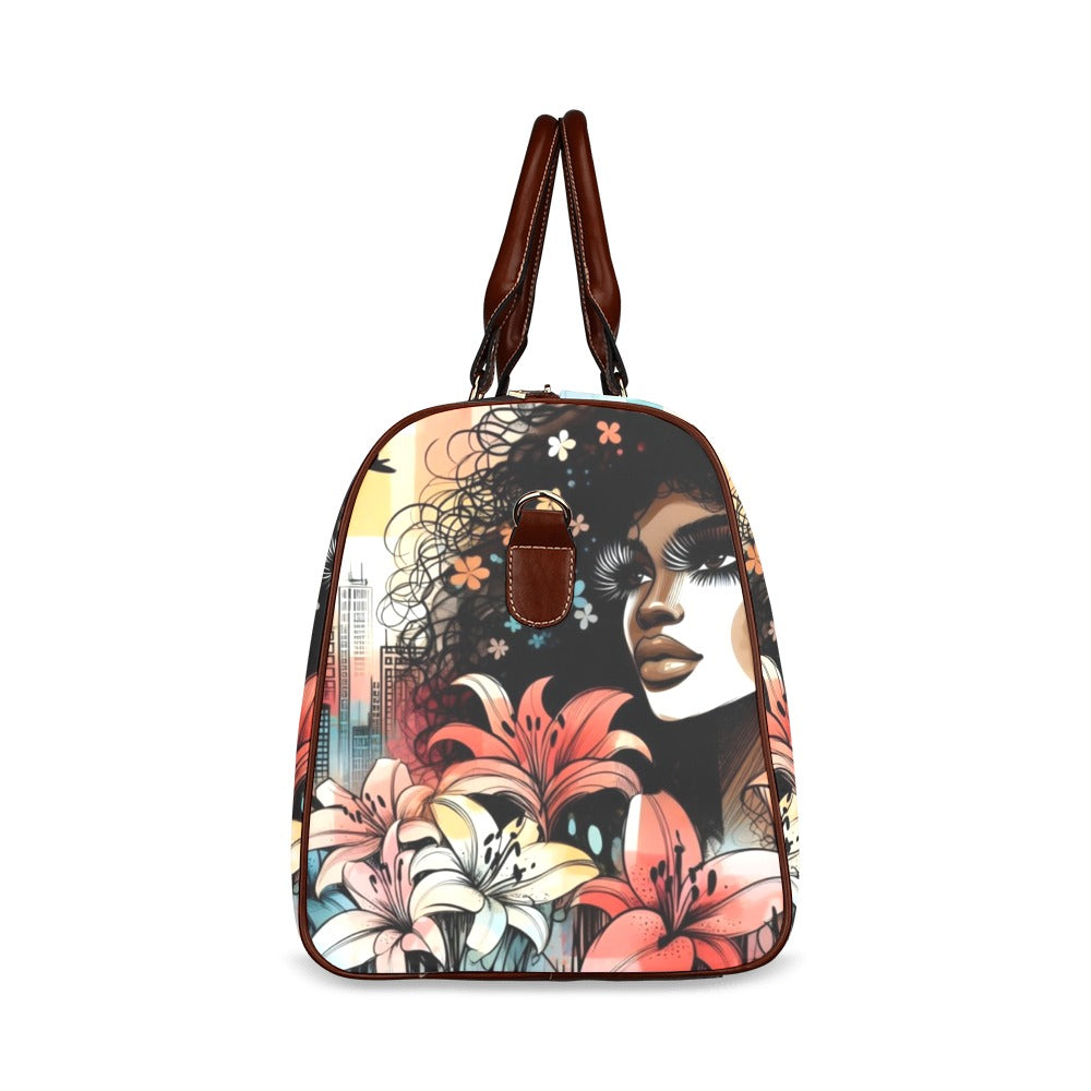 Waterproof Travel Bag/Large - Velvet's View - Urban Blossoms - Vibrant Cityscapes and Floral Dreams Collection - (Model 1639)