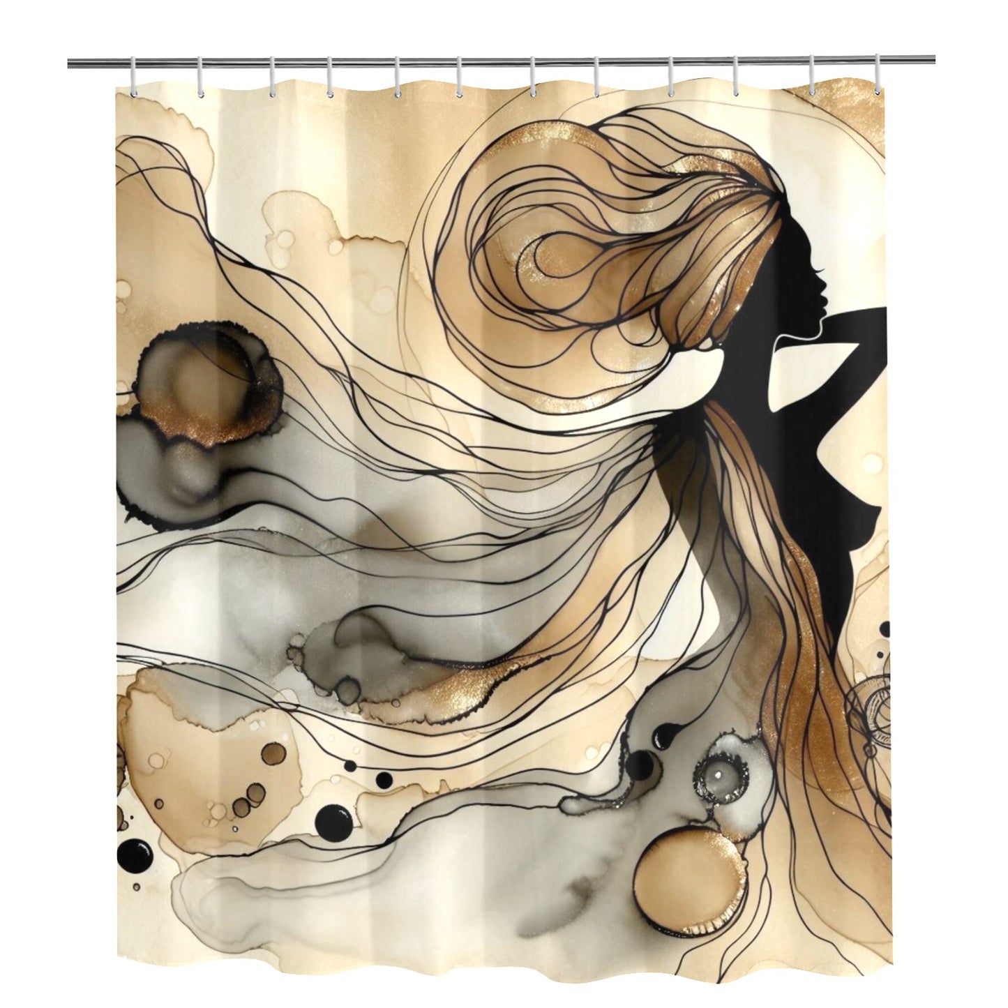 Golden Grace: Afro Silhouette Shower Curtain Collection – Luxury Black Woman Art for Modern Bathrooms - 56429211