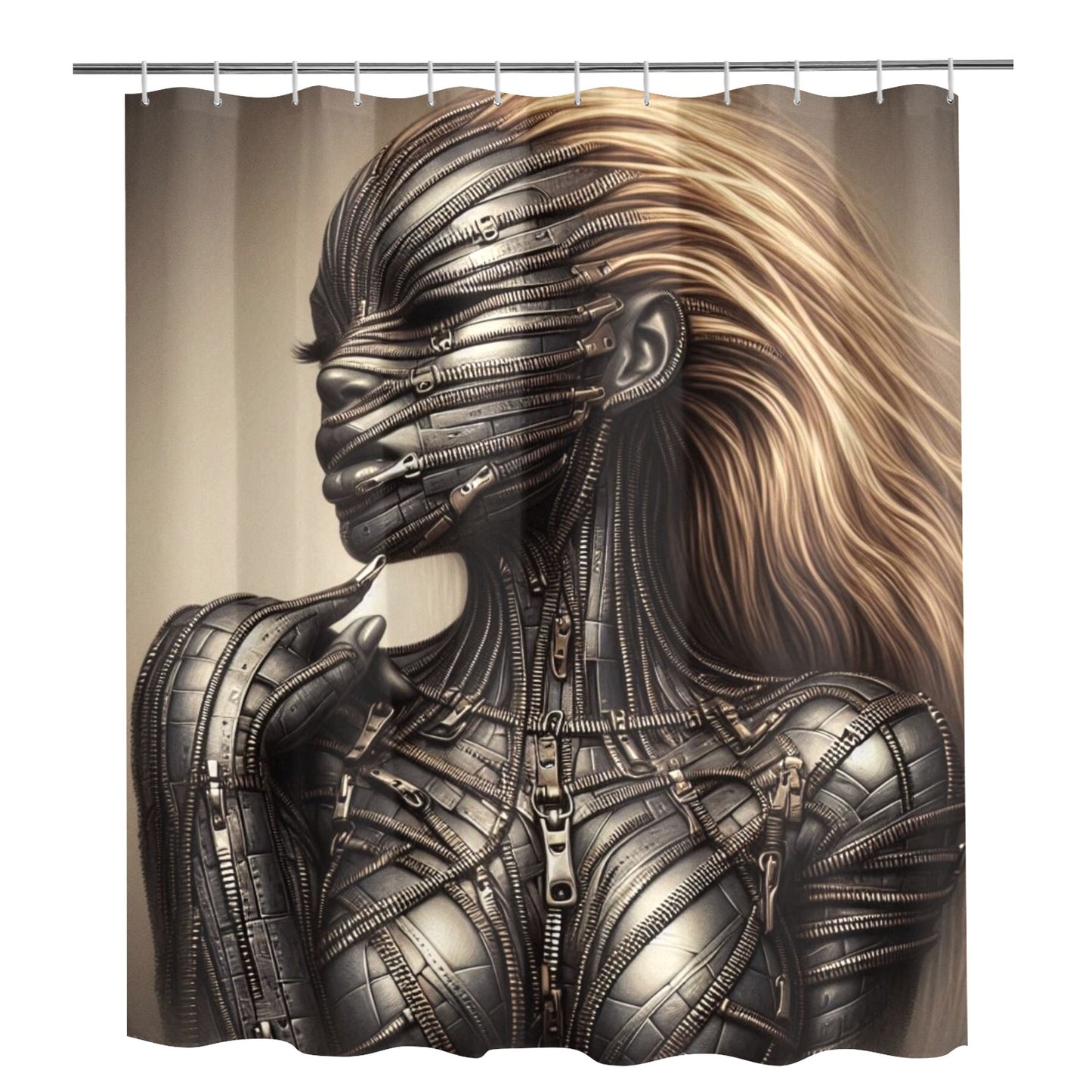 Shower Curtain - Velvet's View - Mechanical Muse - The Fusion of Fashion and Futurism - 72"x84" 1606