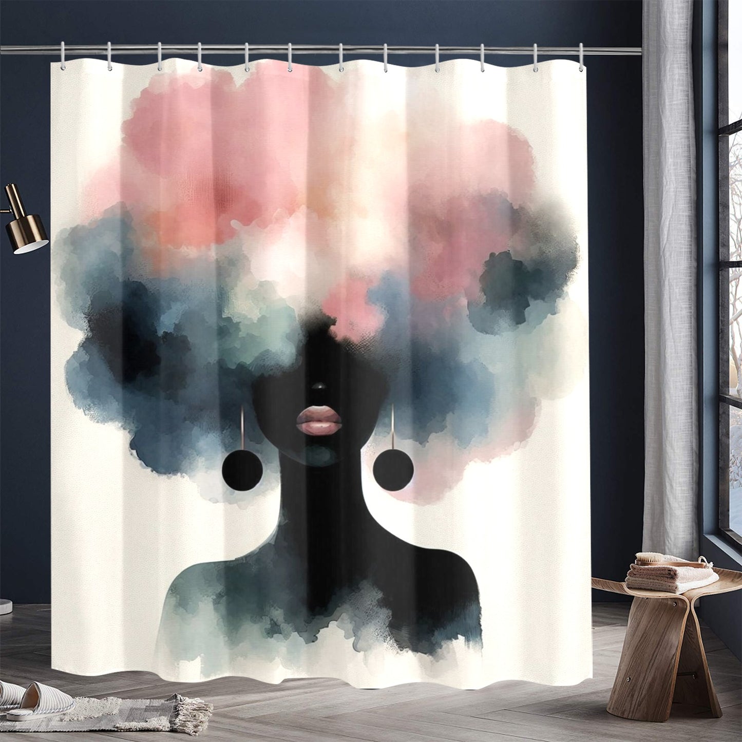 Afro Watercolor Shower Curtain Collection – Black Woman Silhouette Art for Bathroom Décor - 8256498
