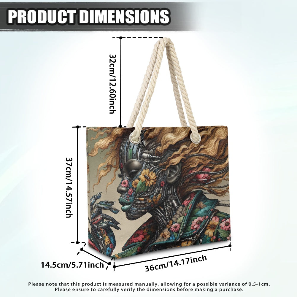 Hemp Rope Tote Bag - Velvet's View - Mechanical Muse - The Fusion of Fashion and Futurism