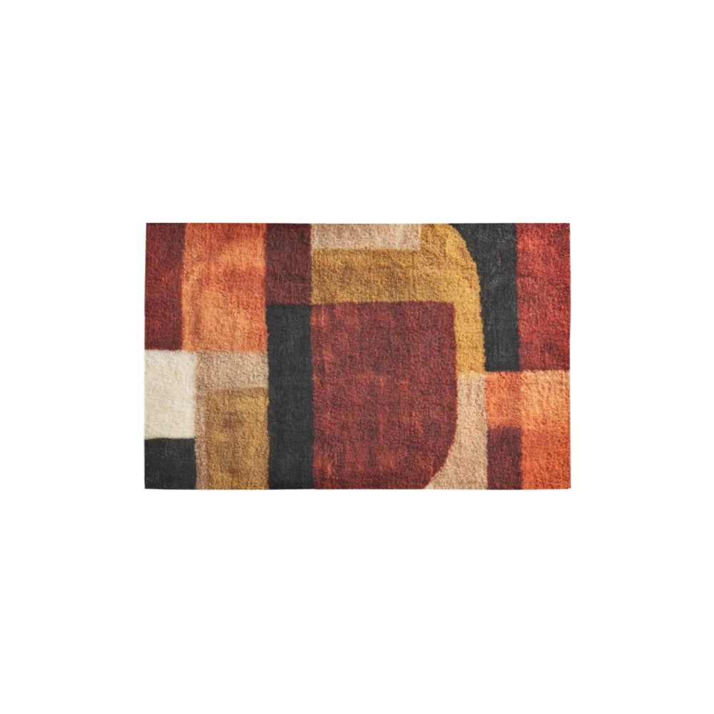 Modern Geometric Bathroom Set | Gold & Red Abstract Shower Curtain | Bold Afro-Inspired Bath Décor – Bath Rug 20''x 32'' – K285514