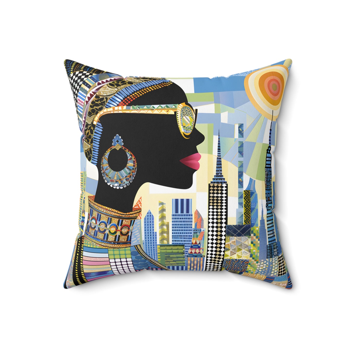 Spun Polyester Square Pillow - Black Girl Art - Velvet's View - Vibrant Visions - The Bohemian Collection