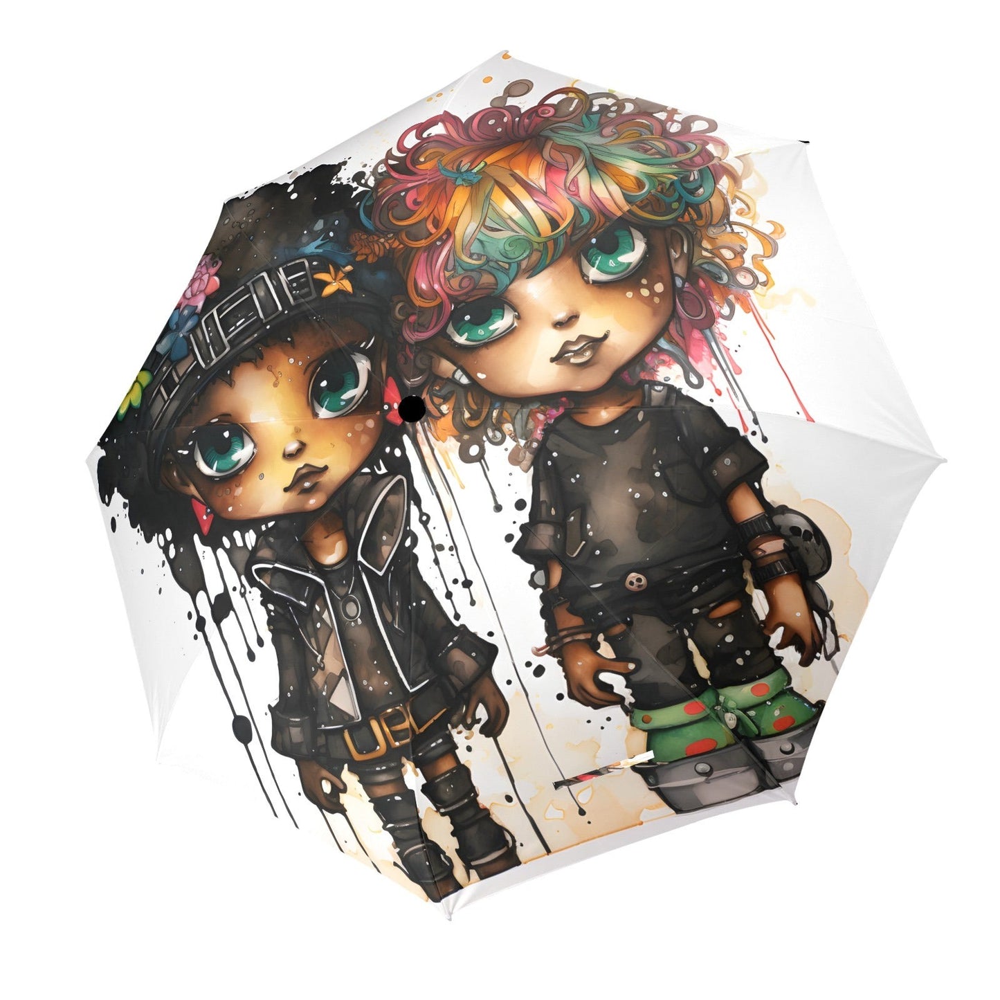 Semi-Automatic Foldable Umbrella - Black Girl Art - Velvet's View - Whimsical Kool Kids Collection - (Model U12)