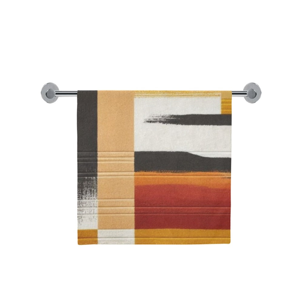 Modern Geometric Bathroom Set | Gold & Red Abstract Shower Curtain | Bold Afro-Inspired Bath Décor - Bath Towel 30"x56" – O853295