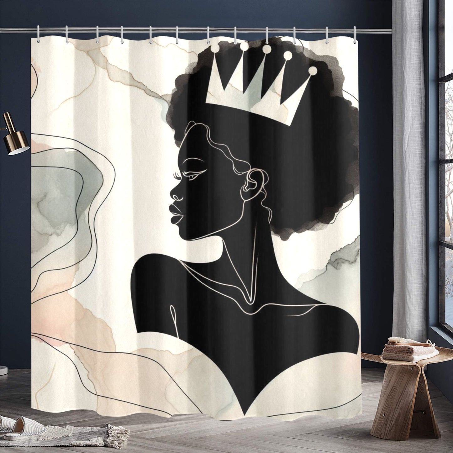 Afro Royalty Shower Curtain Collection – Black Queen Silhouette Art for Bathroom Décor - 658582429