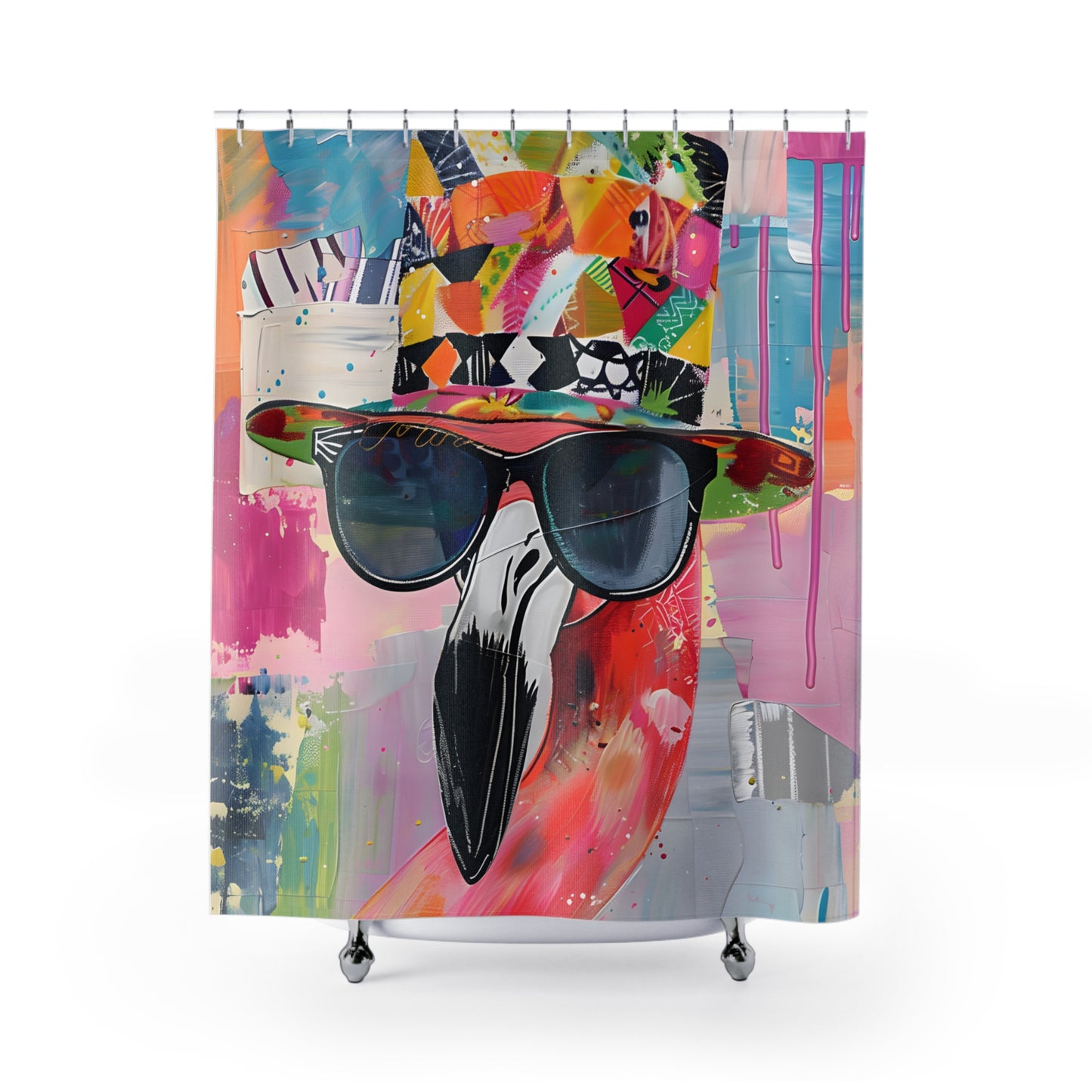 Shower Curtains - Black Girl Art - Velvet's View - Funky Flamingos Collection 614