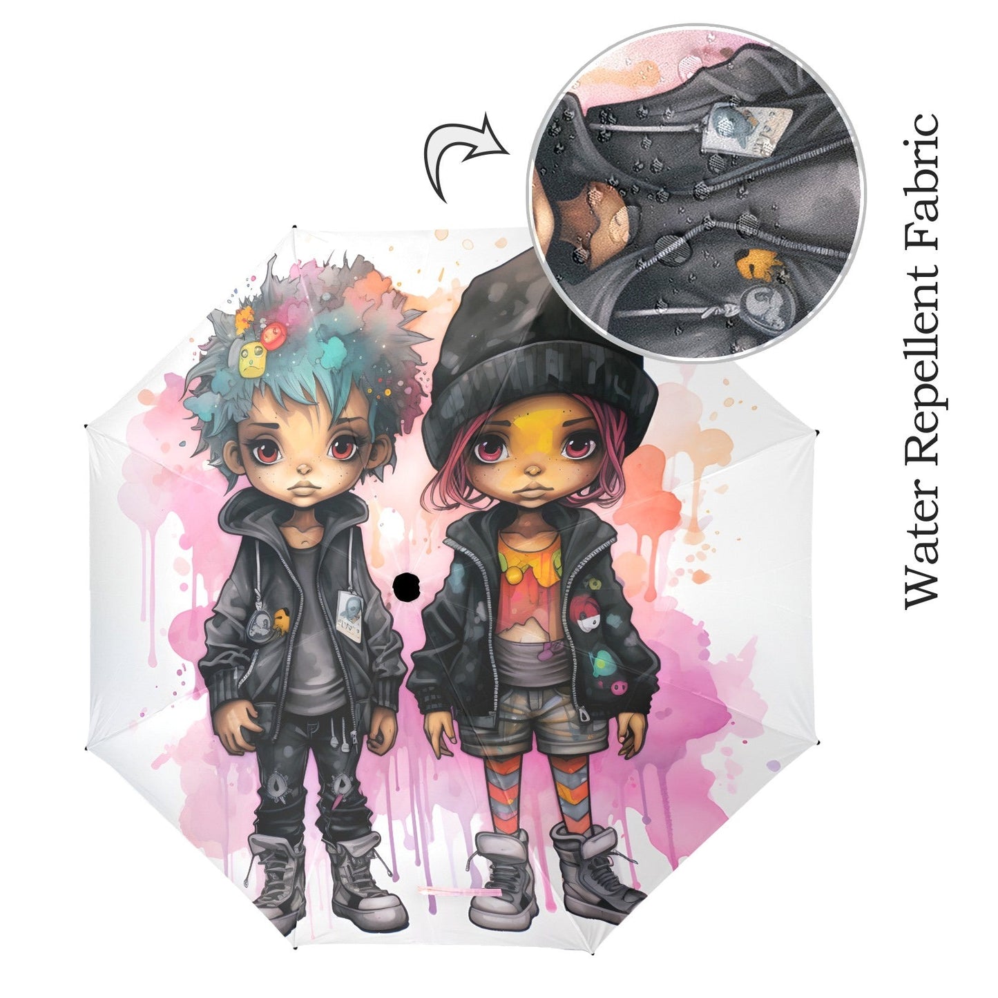 Semi-Automatic Foldable Umbrella - Black Girl Art - Velvet's View - Whimsical Kool Kids Collection - (Model U12)