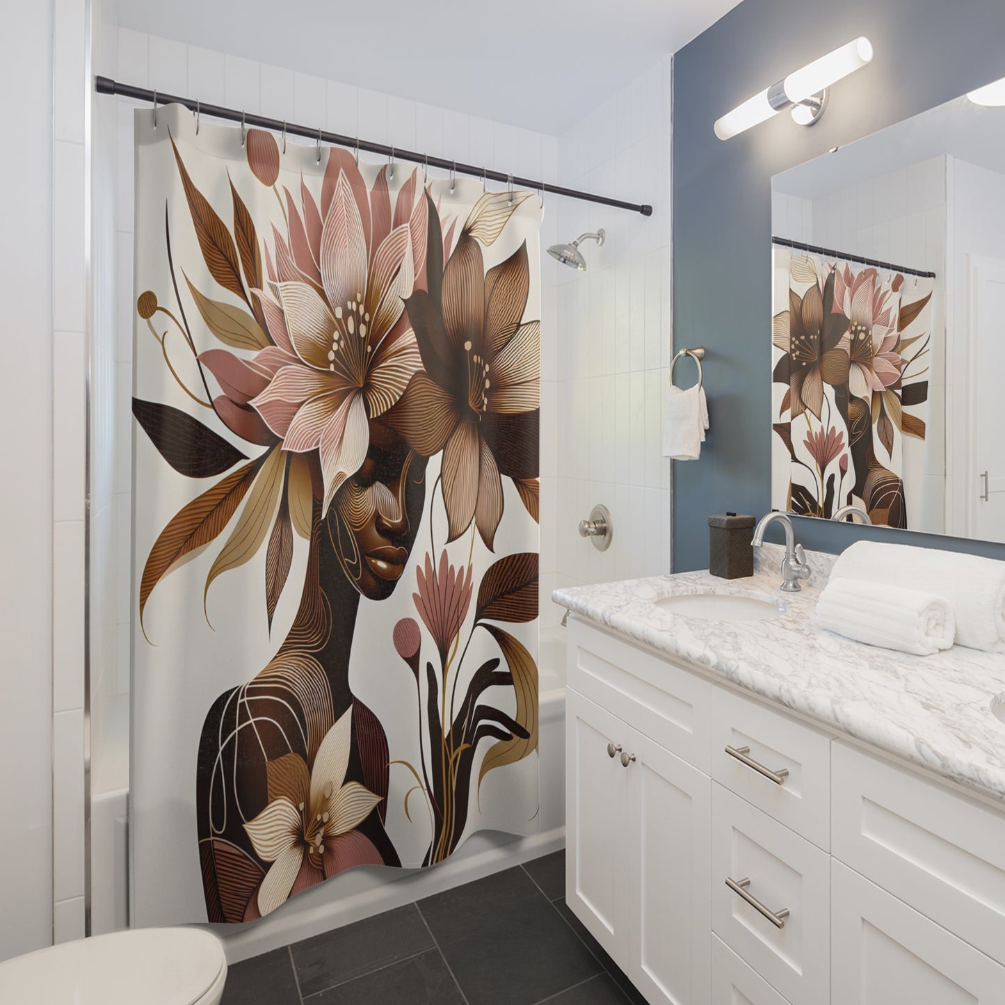 Shower Curtains - Black Girl Art - Velvet's View - Floral Whispers 4015