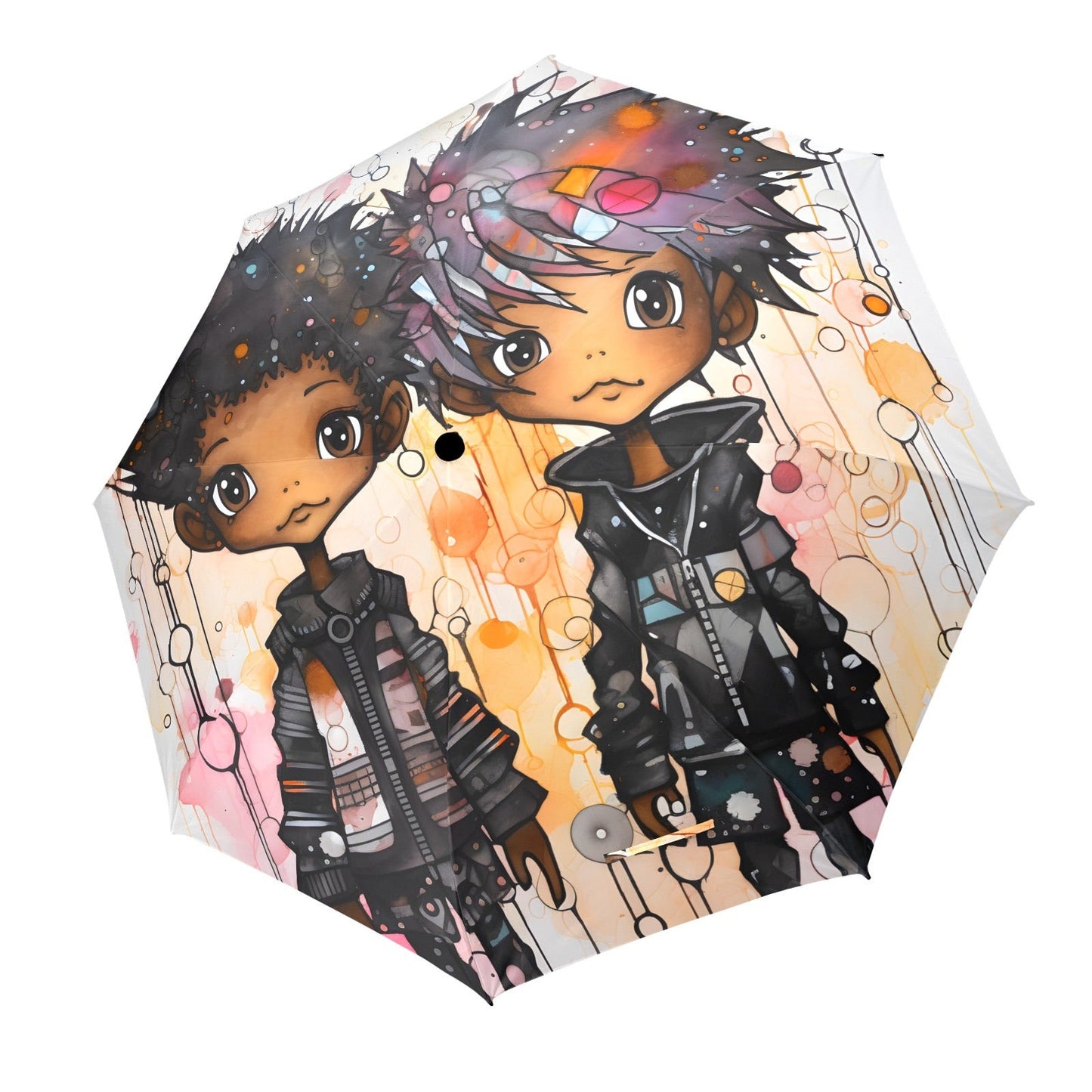 Semi-Automatic Foldable Umbrella - Black Girl Art - Velvet's View - Whimsical Kool Kids Collection - (Model U12)